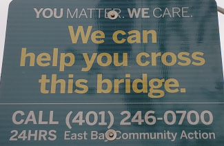 Bristol Health Equity Zone Suicide Prevention Group sign on Mount Hope Bridge Sign