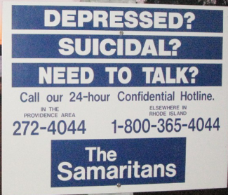 The RI Samaritans Helpline signs on local bridges Sign